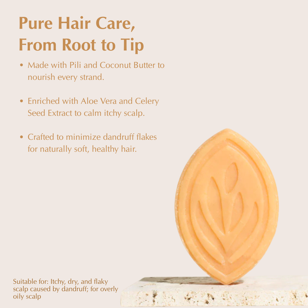 Moisturizing shampoo bar, Conditioning shampoo bar, Shampoo bar for scalp care, Pili Ani shampoo bar, Natural shampoo bar, Sulfate-free shampoo bar, Scalp-nourishing shampoo, Hair conditioning bar, Gentle shampoo bar, Zero waste shampoo, Hair care bar, Solid shampoo bar, Shampoo for dry scalp, Shampoo bar with pili oil, Moisture rich shampoo bar