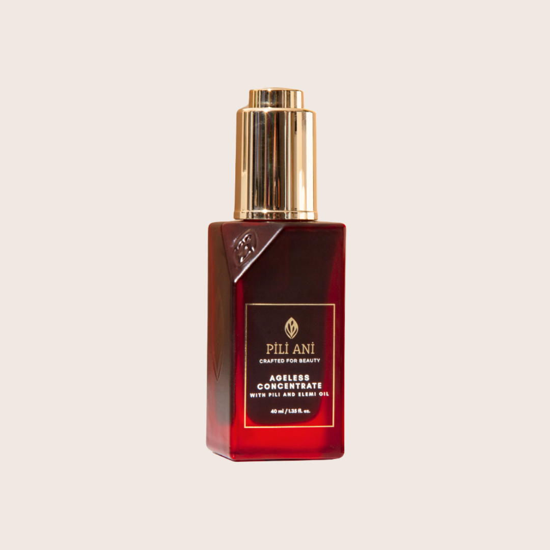 Pili Ani Ageless Concentrate age-defying serum with Vitamin C and Phyto-Retinol that reduces fine lines, smooths texture, and restores youthful radiance