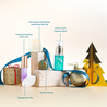 Balanced Ritual set including Calming & Soothing Lotion 10ml, Gentle Facial Cleanser 20ml, Cleansing & Moisturizing Body Butter Bar 20g, Shampoo Bar 15g, and Facial Cream 4g – a complete routine to cleanse, nourish, and hydrate skin and scalp.