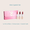 Pili Ani Mini Lipstick Set with three moisturizing shades enriched with Pili and Elemi Oils for natural color and care.