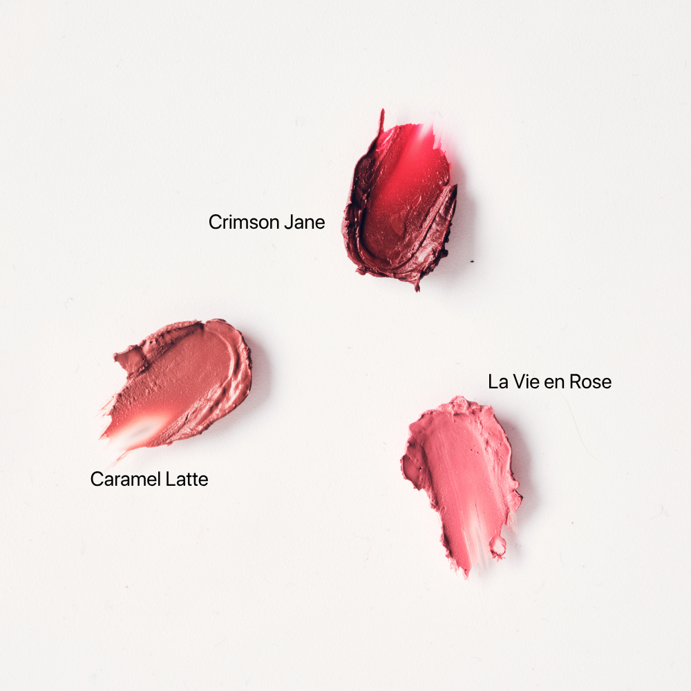 Pili Ani Mini Lipstick Set Collection with three moisturizing shades enriched with Pili and Elemi Oils for natural color and care.